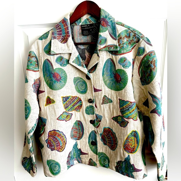 DANIEL K JACQUARD SHELL PRINT FRONT BUTTON TWO POCKETS MULTICOLOR JACKET SZ M - Picture 6 of 9